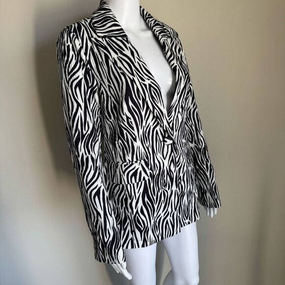 Zebra Animal Print Tuxedo Fitted Blazer Size S - Picture 2 of 6